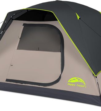 Happy Travel Camping Tent, 4 Person Dome Tents for Camping with Rainfly, Waterproof Clip Easy Setup Portable Family Tent with Mesh Windows, 20% More Headroom Backpacking Tents for Camping & Hiking